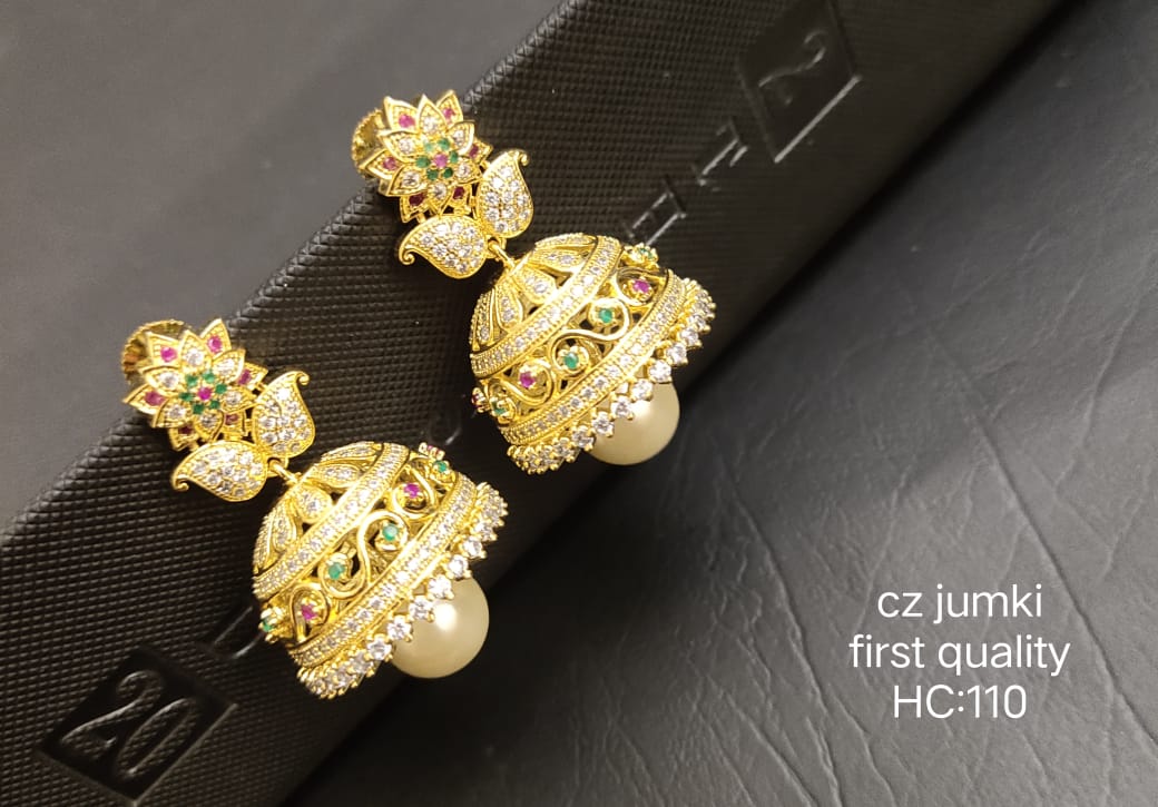 STE27- Indian Jewelry/ Indian Earrings/ CZ Diamond Jhumki/ American Di -  Sreya Trends LLC