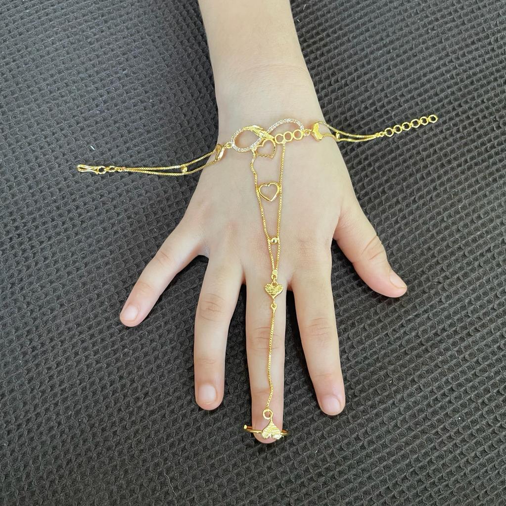 Gold Color Bangles Ring Women Bracelet Charm Chain Cuff Jewelry Party Gifts  - Bangles - Aliexpress