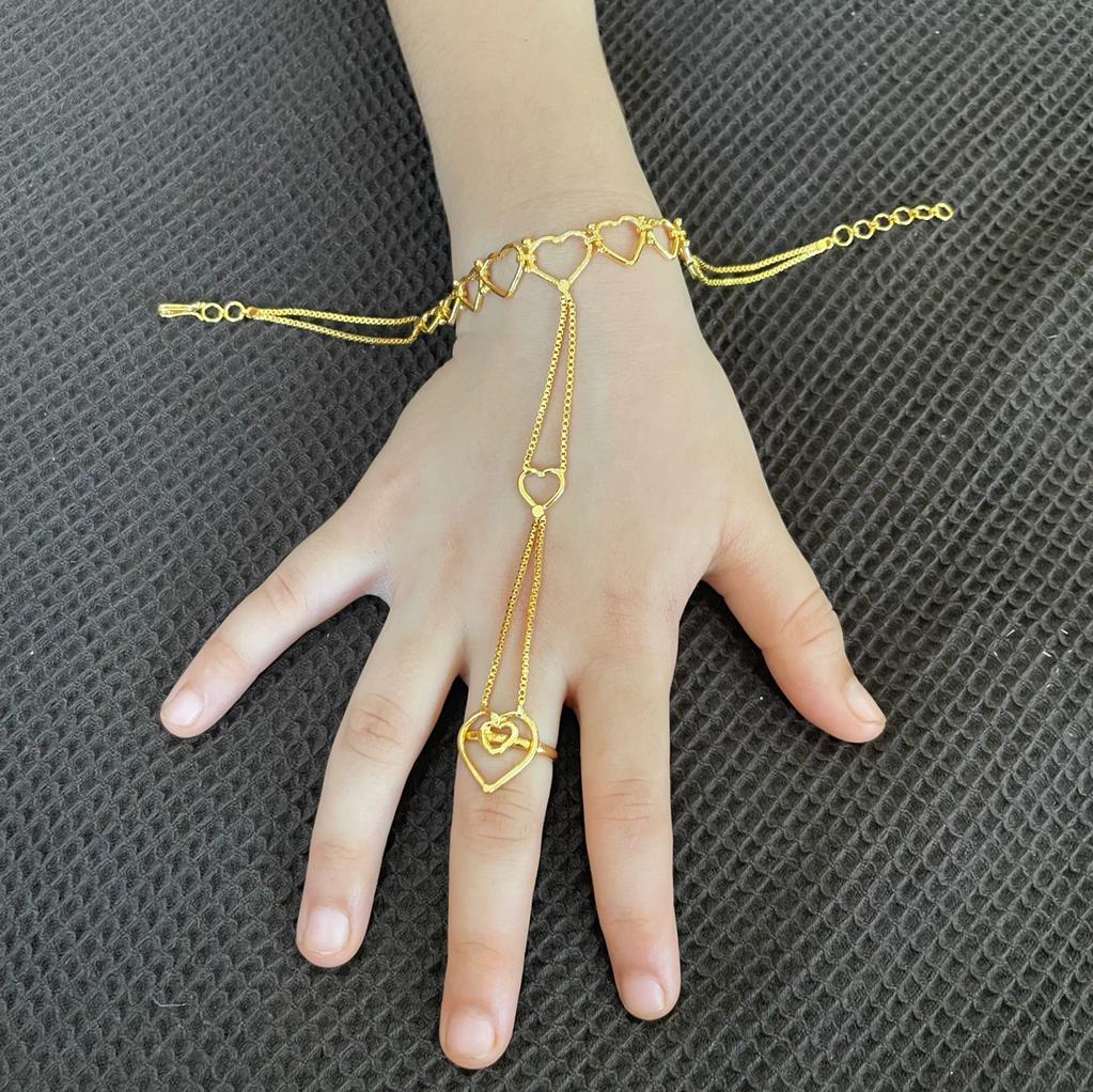 Gold Plated Designer Chain One Finger Ring Bracelet For Women