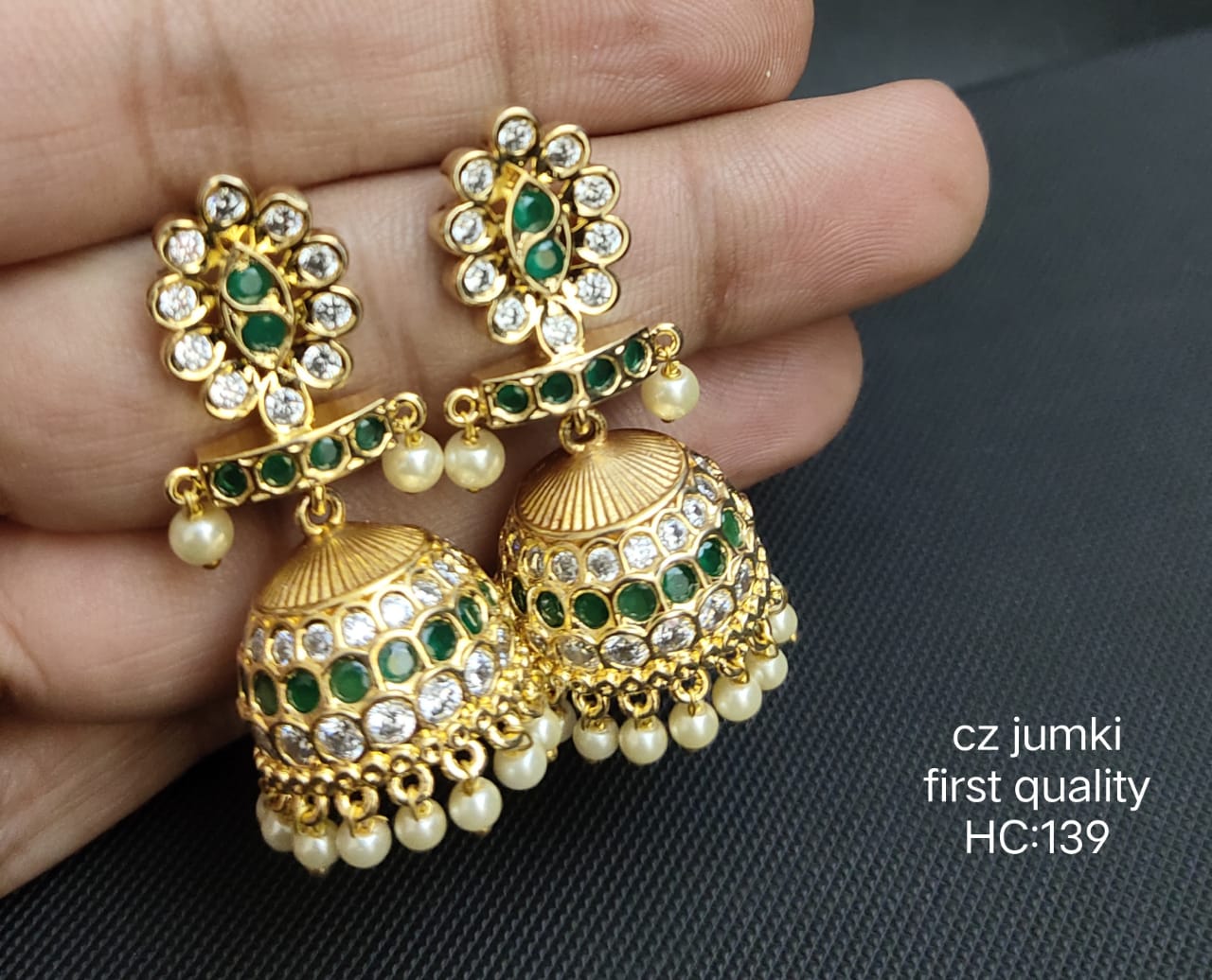 Indian Jhumka Earrings Handmade Rose Gold Green Stone Jhumki AD/CZ Diamond  Jhumkas Black Jhumki Pakistani Jhomkas Beaded Jumka Jewelry - Etsy