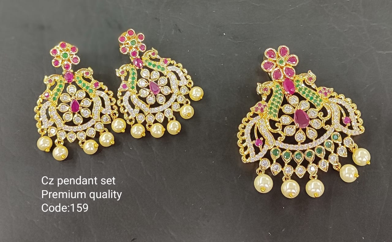 Glittering Peacock Pendant Set CZ Stone Multi-Color Designer Earring Stud