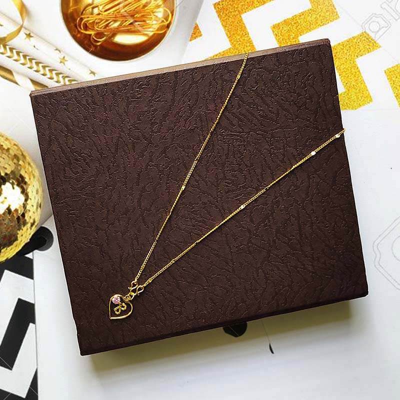 B Letter Pendant Simple Necklace Heart Shape with Pink Stone and Very Small  Curb Chain Love Pendant for Kids Girl and Women